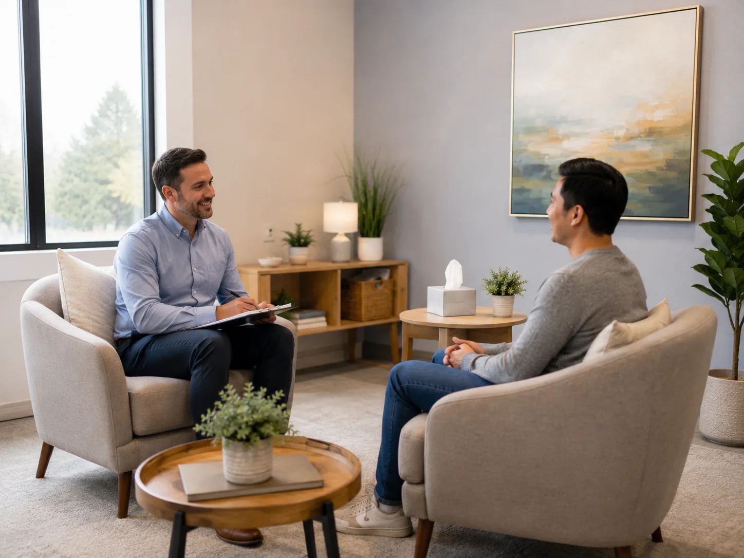 A behavioral health counselor speaking with a patient