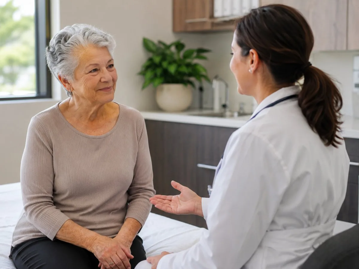 A senior woman meeting with her doctor