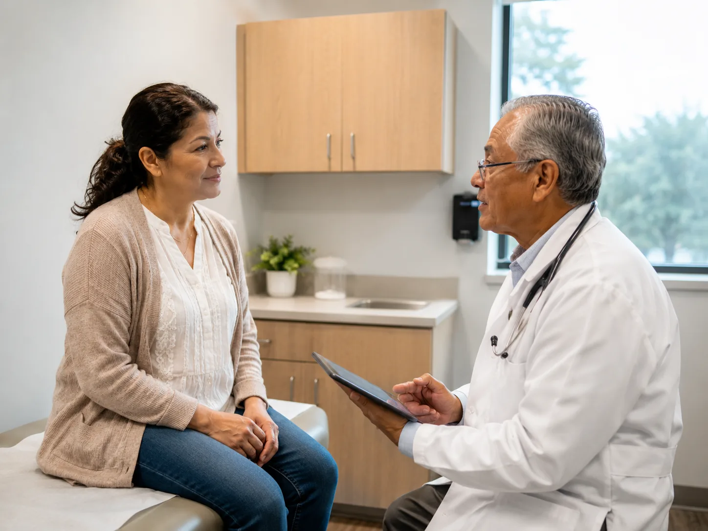 A HealthPoint provider reviewing care with a woman patient
