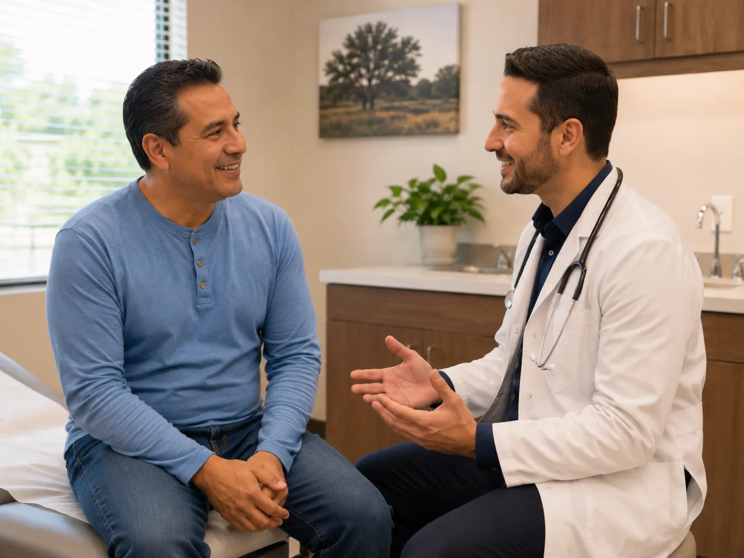 A family medicine provider talking with a patient in an exam room