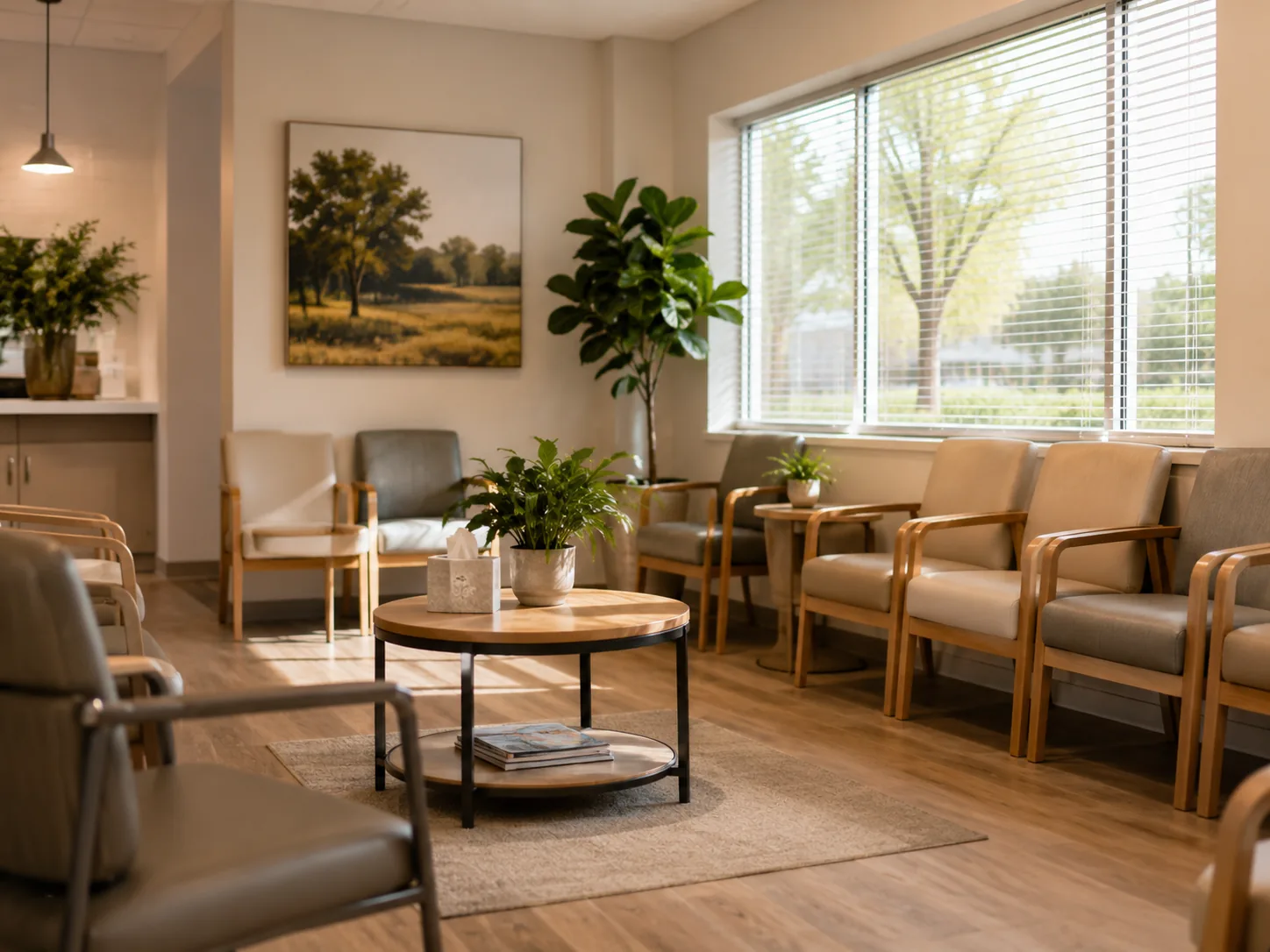 The bright, welcoming waiting room at the Centerville Clinic