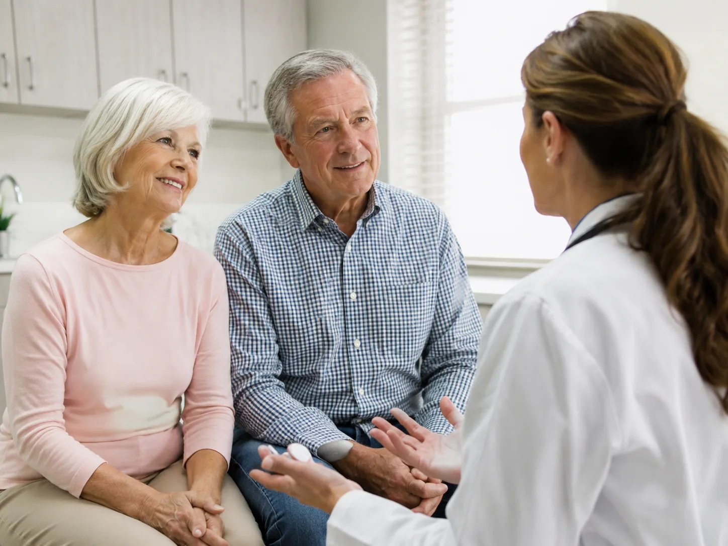 A senior couple in consultation with a provider