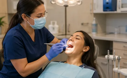 Un higienista dental atendiendo a un paciente
