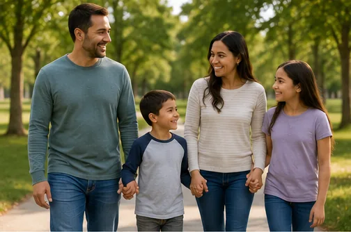 A family walking together in a park