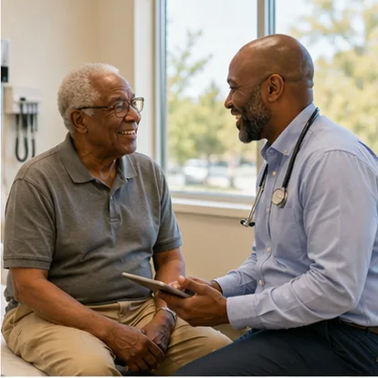 A provider reviewing care with a senior patient
