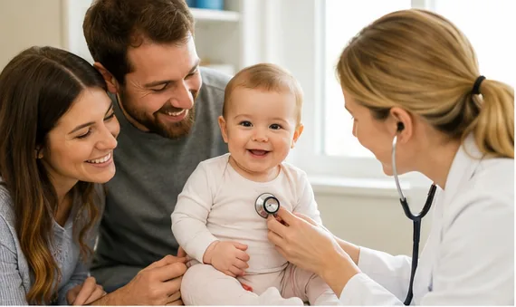Un niño sonriendo durante un chequeo pediátrico