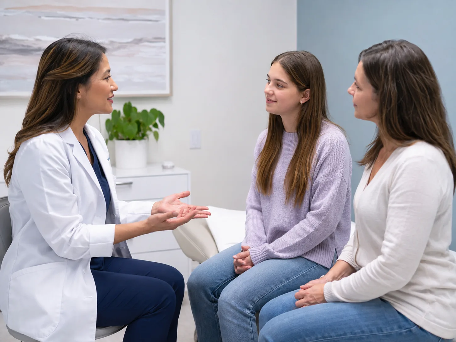 Un profesional de la salud en una consulta de salud de la mujer con una paciente