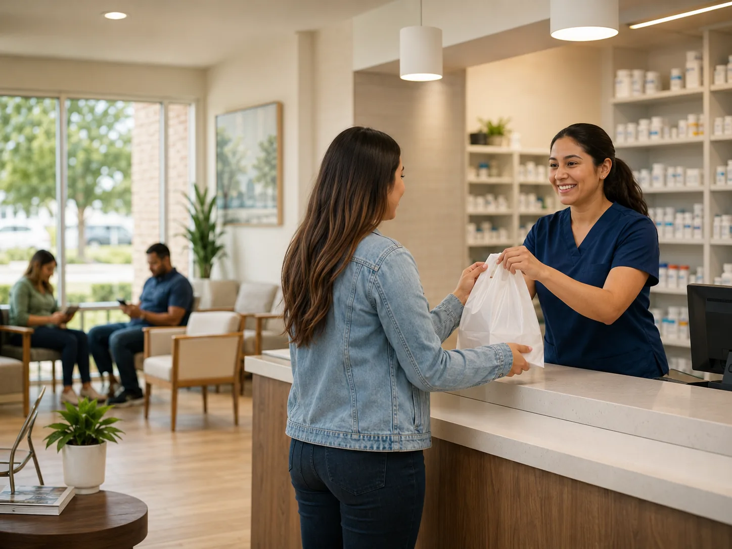 A patient receiving a prescription with friendly service