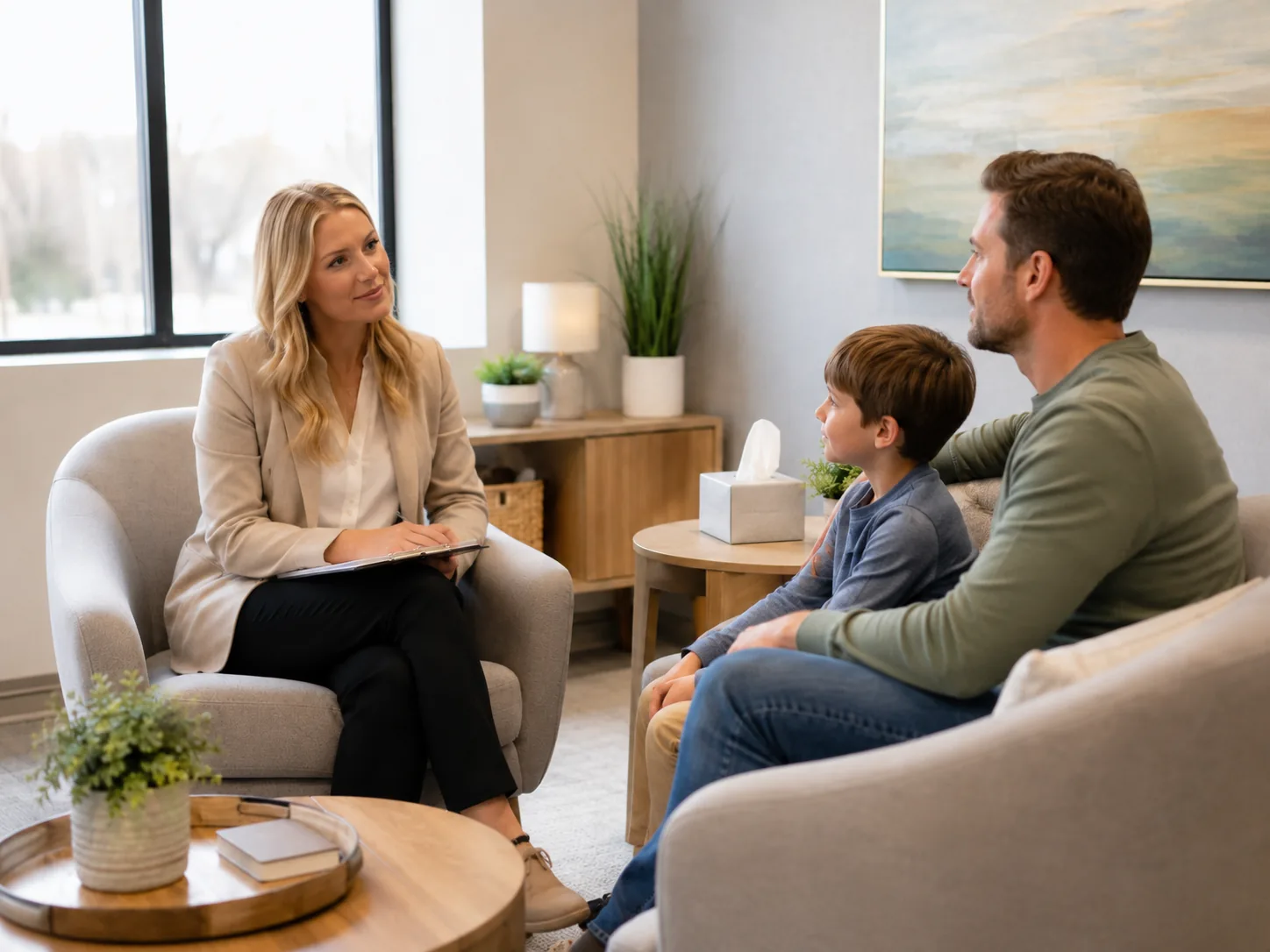 A behavioral health counselor speaking with a patient