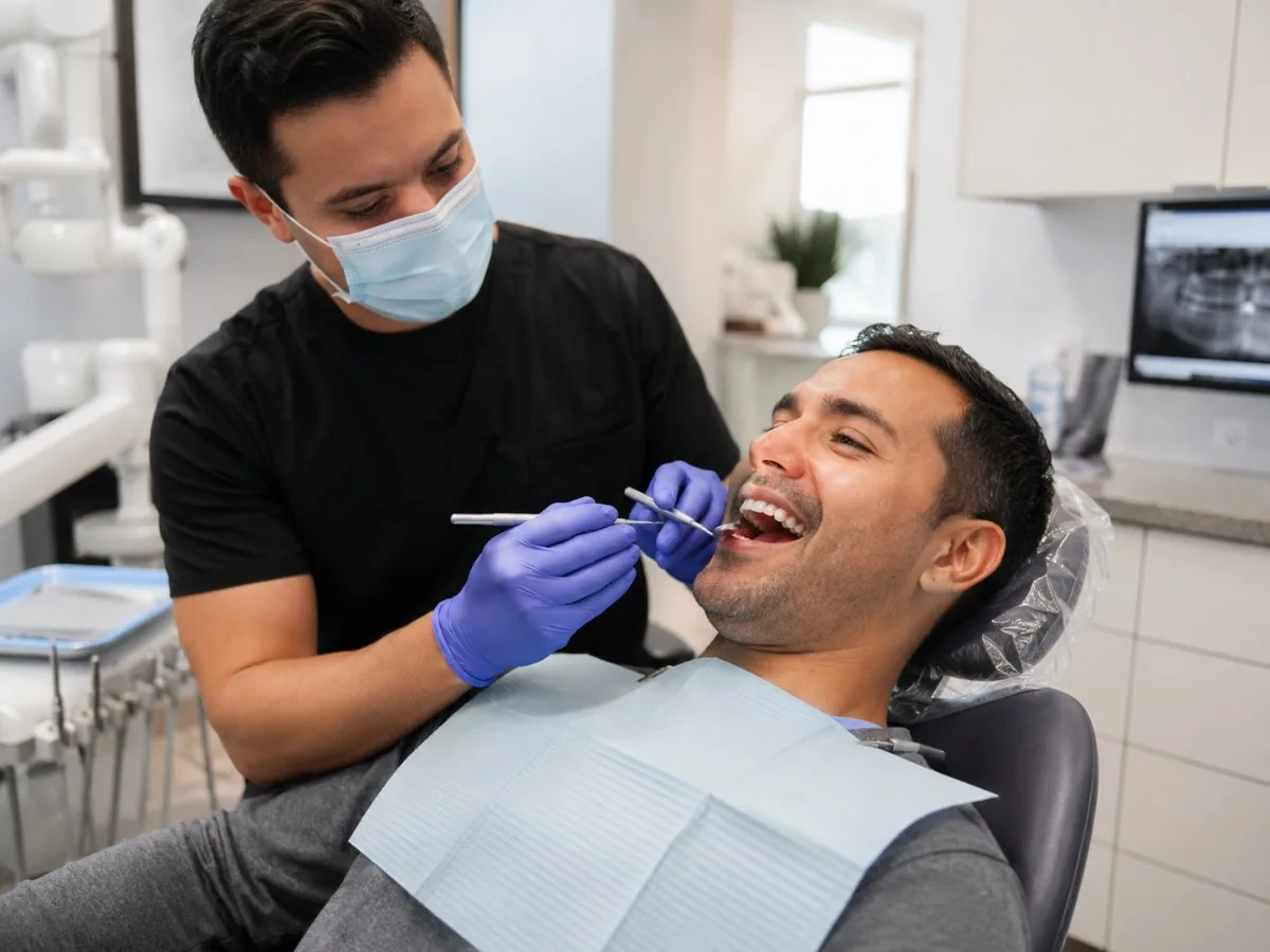 A man receiving a dental exam