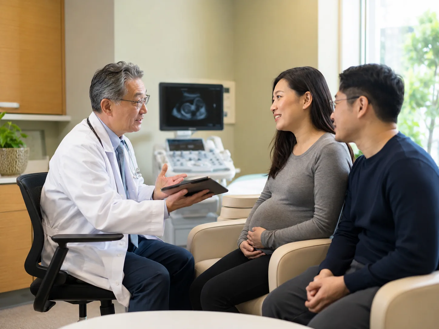 A provider at a maternal care visit with an expectant mother