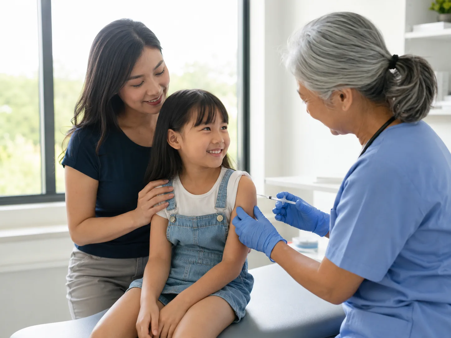A pediatric provider examining a young boy with his mother