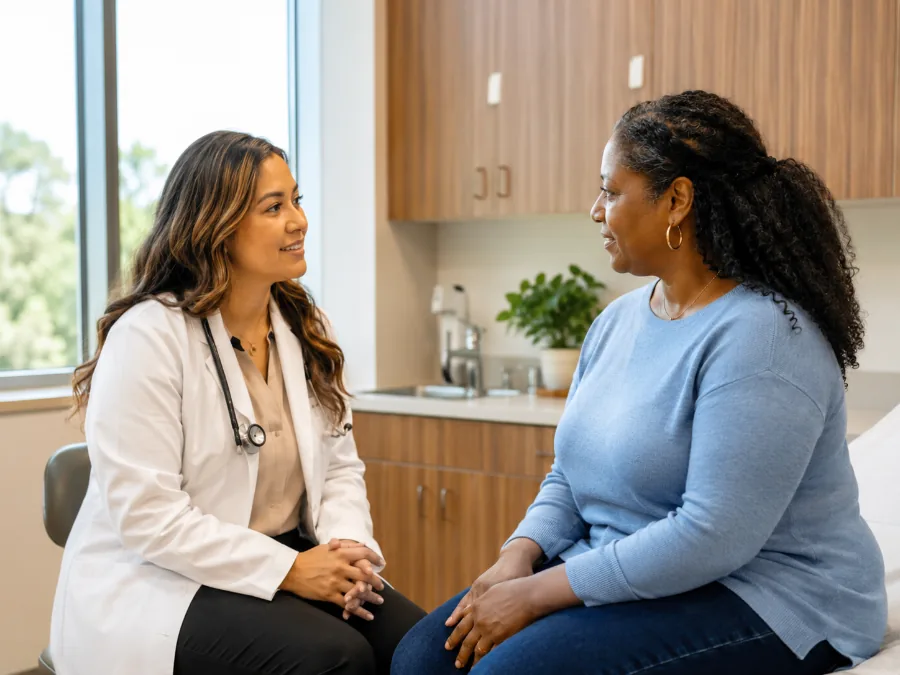 Un profesional de la salud de la mujer atendiendo a una paciente