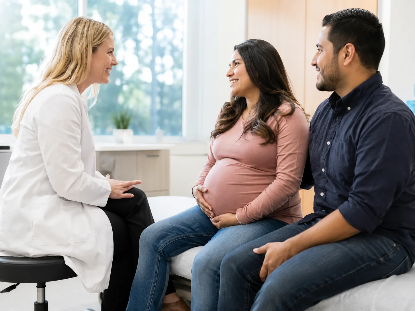 Un profesional de la salud durante una consulta de atención materna con una mujer embarazada