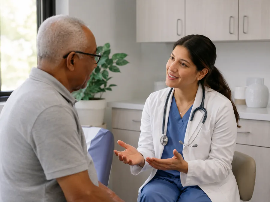 Un médico de medicina familiar atendiendo a un paciente de la tercera edad