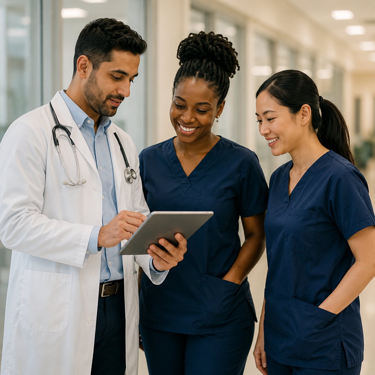 Un equipo de atención de « HealthPoint » revisando juntos el plan de un paciente