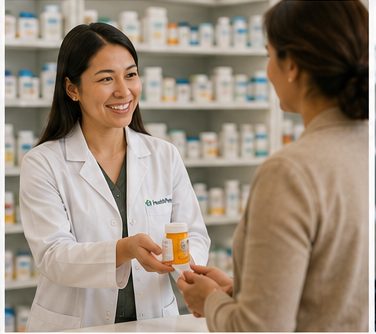 A HealthPoint pharmacist helping a patient