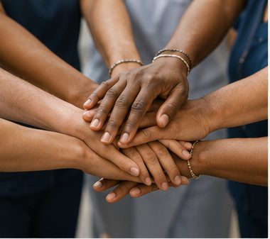 Members of the HealthPoint team joining hands