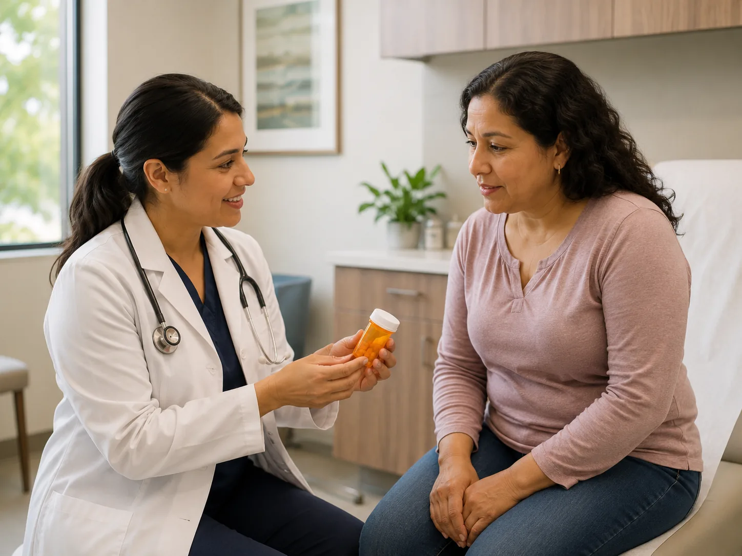 A HealthPoint provider reviewing medication with a patient