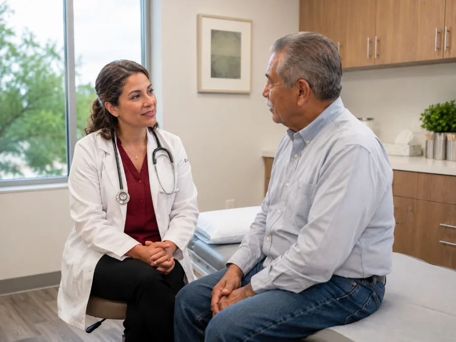 Un médico de medicina familiar atendiendo a un paciente de la tercera edad