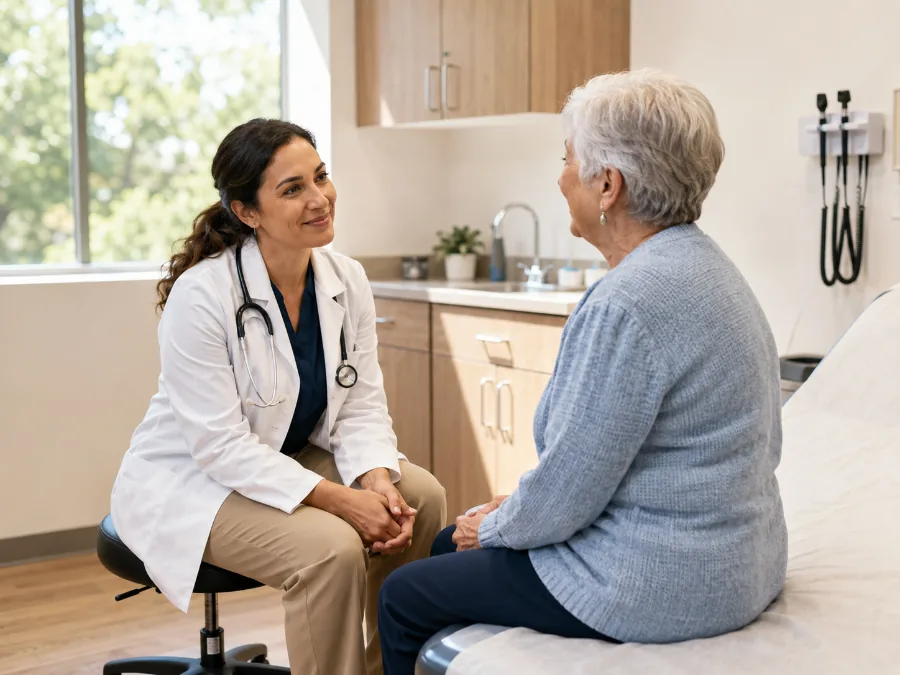 Un médico de medicina familiar atendiendo a un paciente de la tercera edad