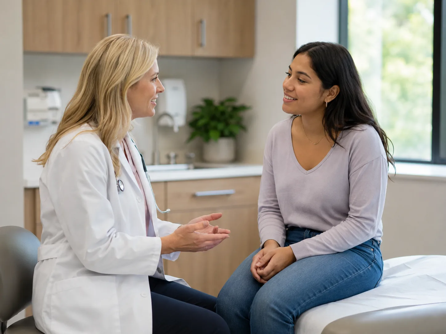 Un profesional de la salud de la mujer atendiendo a una paciente