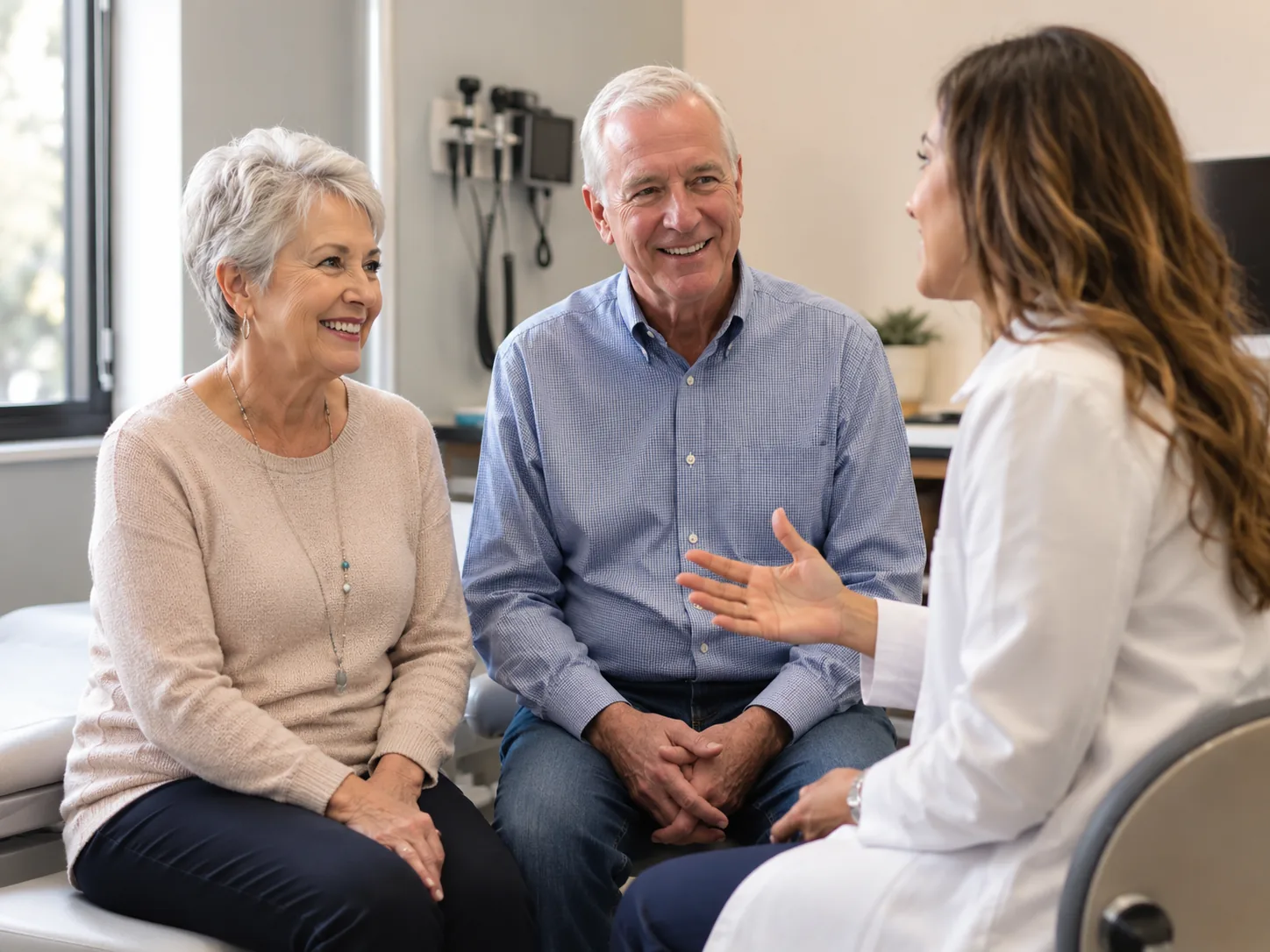 A HealthPoint provider in conversation with a senior patient