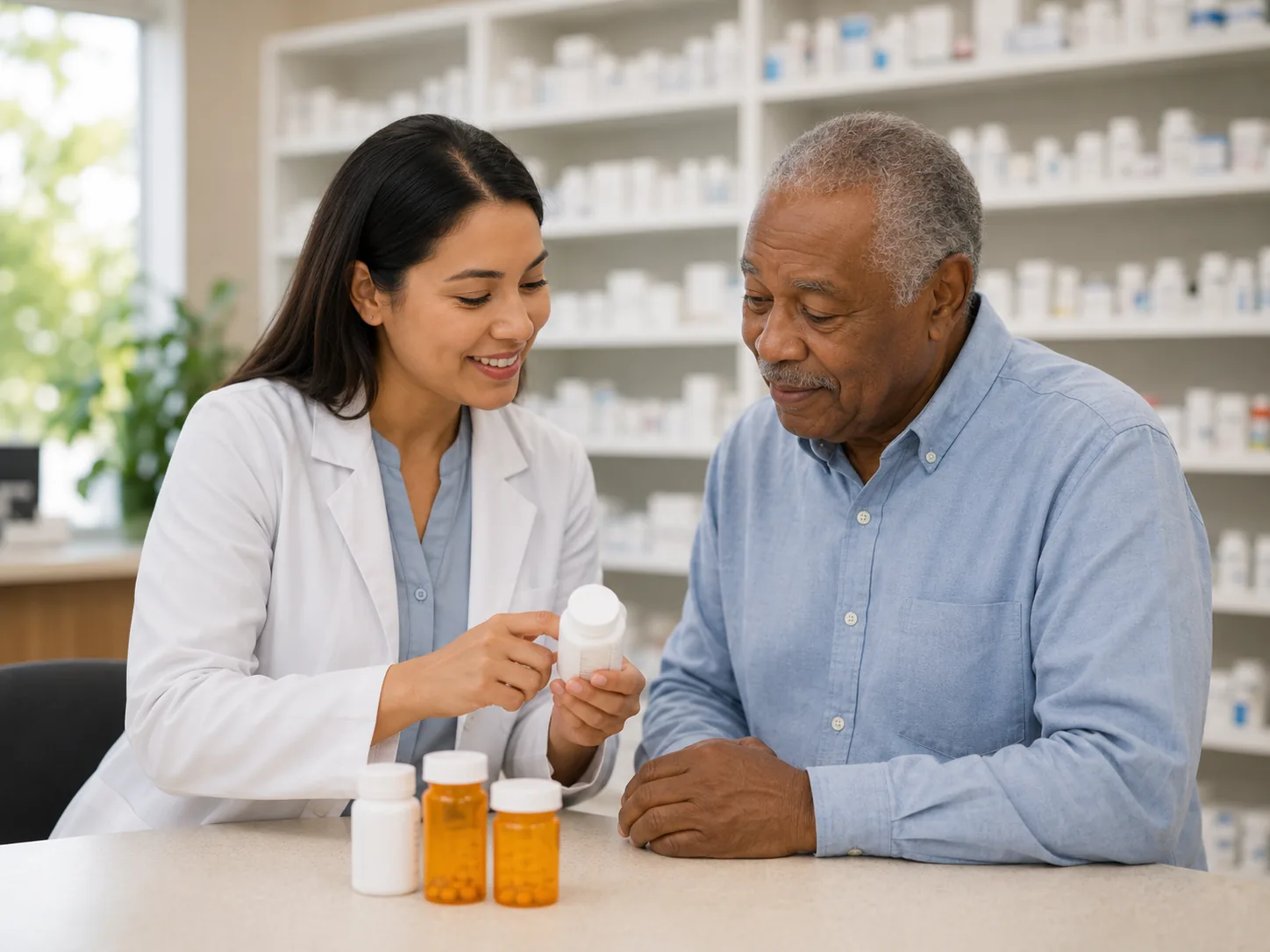A HealthPoint pharmacist consulting with a patient at the counter