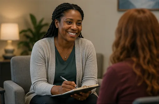 A HealthPoint therapist listening during a counseling session