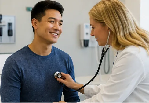 Un médico de medicina familiar atendiendo a un paciente de la tercera edad