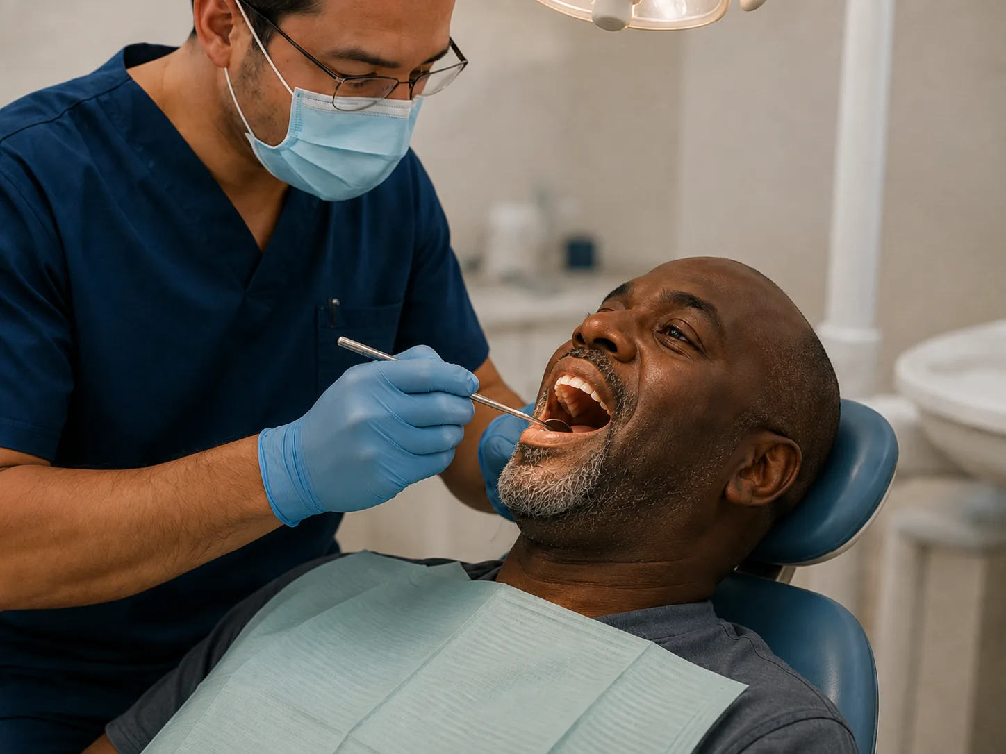 Higienista dental examinando a un paciente