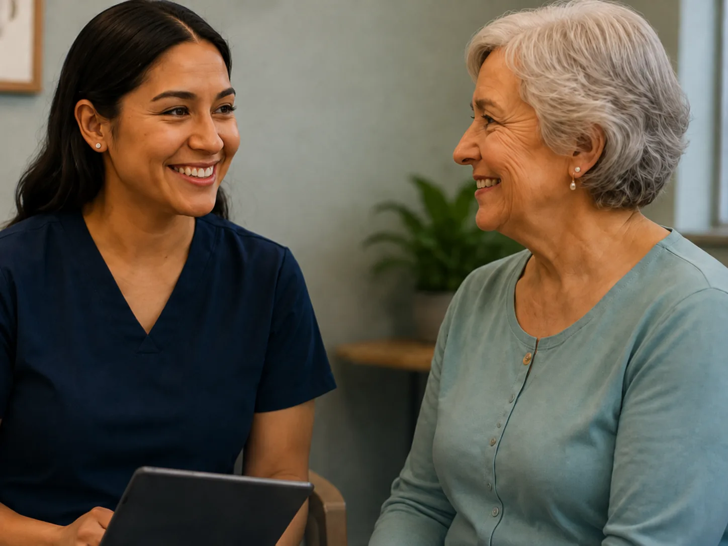 nurse smiling at senior patient