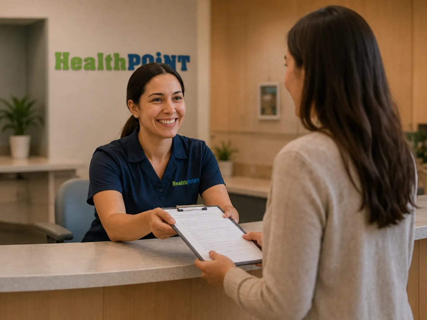 recepcionista que ayuda al paciente a registrarse